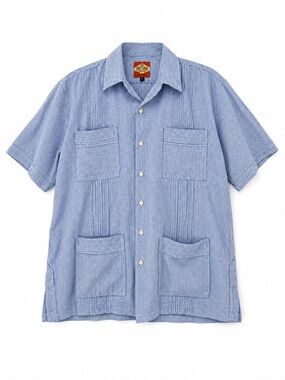 San Cristobal Classic Short Sleeve 4-Pocket Guayabera Blue Windowpane Plaid XL